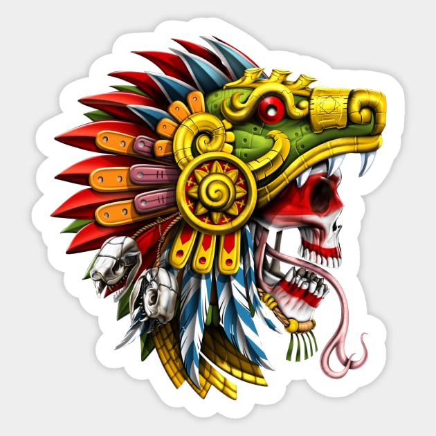 Aztec Serpent Skull Warrior Sticker by underheaven